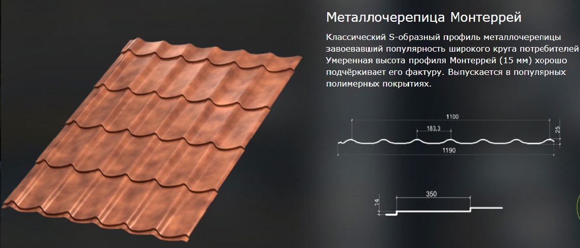 Высота профиля металлочерепицы супермонтеррей