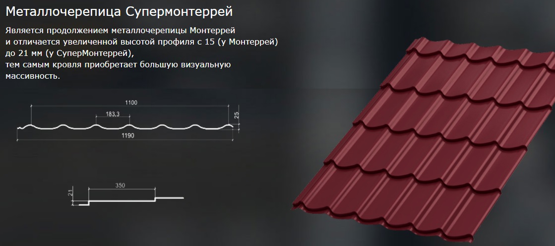 Высота профиля металлочерепицы супермонтеррей